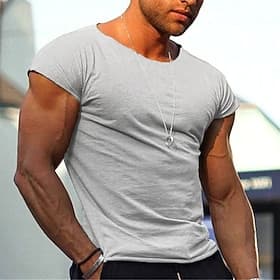 Men's T Shirt Muscle Shirt Short Sleeve Crew Neck Summer Plain Fashion Classic Comfortable Classic Style Street Casual Sports Black Gray Top Tee for Men
