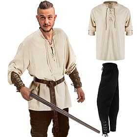 Rétro Vintage Médiéval Renaissance Blouse / Chemise Costume de cosplay Tenues Pirate Viking Croisé Ranger Déguisement Homme Viking Fantaisie Halloween Carnaval