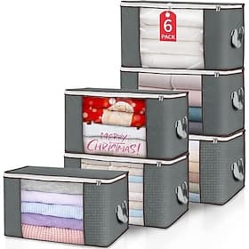 6pcs Clothes Comforter Storage Bags 90L Large Capacity Clothing Organizers with Reinforced Handles Thick Breathable Fabric Foldable Underbed Containers for Bed