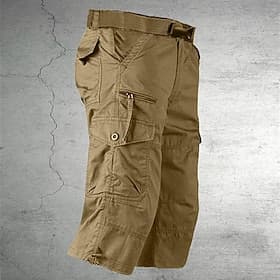 Men's Cargo Shorts Capri Pants Hiking Shorts Zipper Pocket Leg Drawstring Plain Comfort Breathable Outdoor Daily Going out Casual Big and Tall Army Yellow Blac