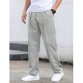 Men's Sweatpants Trousers Straight Leg Sweatpants Pleated Pants Drawstring Pocket Elastic Waist Plain Comfort Soft Outdoor Daily Going out Fashion Casual Black
