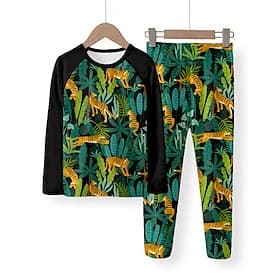 Jungen 3D Tiger Pyjama-Sets Langarm 3D-Druck Herbst Winter Modisch Cool Täglich kinderkleidung 3-12 Jahre Rundhalsausschnitt Heim Normal Innen Regular Fit
