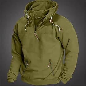 Herren Kapuzensweatshirt Viertelreißverschluss Kapuzensweatshirt Taktisch Blau Schwarz Armeegrün Braun Mit Kapuze Farbblock Reißverschluss Sport Outdoor Tägli