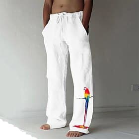 Men's Trousers Summer Pants Beach Pants Elastic Drawstring Design Front Pocket Straight Leg Bird Graphic Prints Soft Outdoor Casual Daily For Vacation Fashion