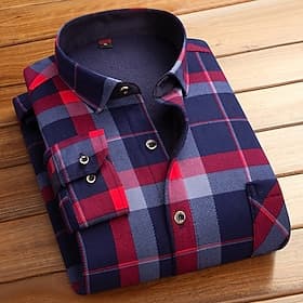 Per uomo Camicia elegante Camicia a quadri Camicia con Colletto Camicia in pile Camicia con Bottoni Sopracamicia Quadri Casuale Lavoro F I Manica Lunga Collo q