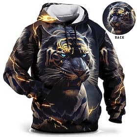 Voor heren dier Tijger Grafische prints Trui met capuchon Hoodies Sweatshirt Dagelijks Klassiek Casual Lange mouw Capuchon Feestdagen Uitgaan Streetwear blauw