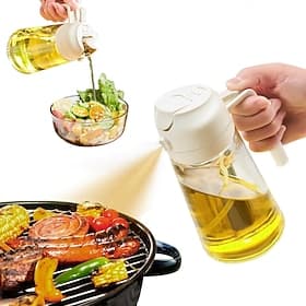 Spruzzatore e dispenser per olio in vetro 2 in 1 da 16 once per cucina Spruzzatore per olio in bottiglia di olio d'oliva da 470 ml per cucinare, cucina, insala