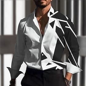 Men's Shirt Dress Shirt Geometric Pattern Outdoor Street Black Brown Long Sleeve Turndown Fall Winter Clothing Apparel Buttons