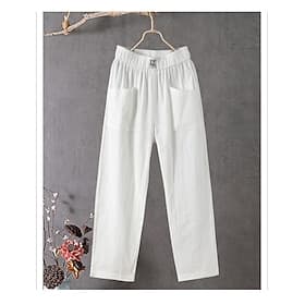 Women's Linen Pants Slacks Summer Pants Baggy Pants Solid Classic Ankle-Length Mid Waist Pocket Baggy Elastic Drawstring Design Comfort Breathability Soft Micr