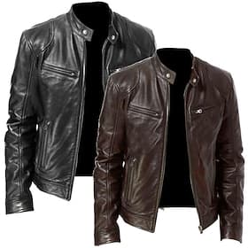Herren Kunstlederjacke übergangsjacke Bikerjacke Motorradjacke Täglich Thermowarm Regenfest Herbst Winter Einfarbig Stehkragen Regulär Normale Passform Silber