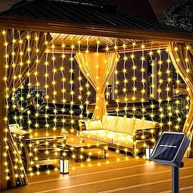 1 Packung 300/200/100 LED-Solar-Vorhangleuchte für den Außenbereich, Fernbedienung, 8 Beleuchtungsmodi, Lichterkette, IP65 wasserdicht, Kupferdraht-Lichter, We