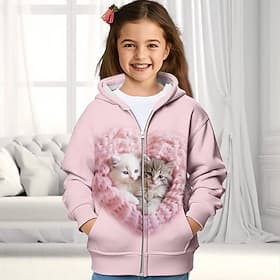 Mädchen 3D Katze Kapuzenshirt Mantel Oberbekleidung Langarm 3D-Druck Herbst Winter Aktiv Modisch Kuschelig kinderkleidung 3-12 Jahre Outdoor Casual Täglich Reg