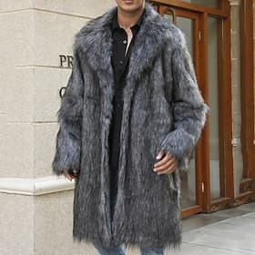 Men's Winter Coat Winter Jacket Faux Fur Coat Outdoor Daily Wear Warm Pocket Fall Winter Plain Fashion Streetwear Lapel Regular Black White Yellow Brown Light