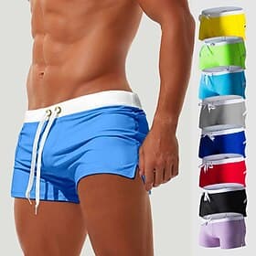 Men's Board Shorts Swim Shorts Swim Trunks Drawstring with Mesh lining Zipper Pocket Solid Color Quick Dry Comfortable Holiday Swimming Pool Hawaiian Casual /