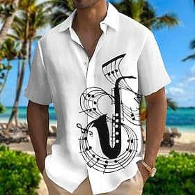 Men's Boardmasters Music Notes Shirt Summer Hawaiian Shirt Button Up Shirt Short Sleeves Fashion Designer Casual Outdoor Street Casual Summer Spring Turndown P