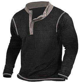 Voor heren T-shirt Wafel Henley-shirt Henley-shirt Shirt met lange mouwen Lapwerk Henley Straat Vakantie Lange mouw Lapwerk Kleding Modieus Ontwerper Basic