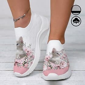 adorabili sneaker da donna con motivo floreale a gattino – scarpe casual traspiranti slip-on con simpatica stampa a gatto, perfette per il comfort e lo stile q