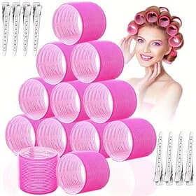 24 Stück Jumbo-Lockenwickler mit Clips, selbsthaftender Lockenwickler für langes, mittleres, kurzes, dickes, dünnes Haar, Pony, Volumen, Frisieren, DIY-Lockenw