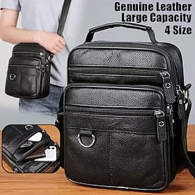 sac messager à bandoulière en cuir noir pour homme – sac à bandoulière multi-poches avec fermeture à glissière pour le travail, les voyages et l'utilisation qu
