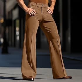 Men's Dress Pants Corduroy Pants Flared Pants Bell Bottom Trousers Pocket Plain Comfort Business Daily Holiday Fashion Chic Modern White Brown