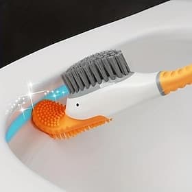 Diving Duck Toilet Brush, Silicone Non-dead Plastic Long Handle With Base, Household Bathroom Soft Brush, Squat Toilet Cleaning Brush, Cleaning Supplies, Clean