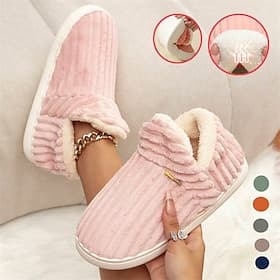 Pantuflas de felpa rosa para mujer con forro polar: cómodas zapatillas de casa de invierno antideslizantes para mayor comodidad en el hogar