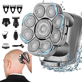 Aparador Elétrico 9D Recarregável para Cabeça Careca Masculina 9 Cabeças Flutuantes Barba Nariz Orelha 6 em 1 Máquina de Cortar e Aparar Presente para o Dia do
