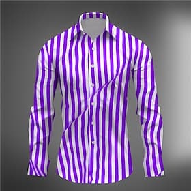 Men's Shirt Dress Shirt Stripe Daily Wear Going out Red Blue Purple Long Sleeve Turndown Fall Winter Clothing Apparel Print