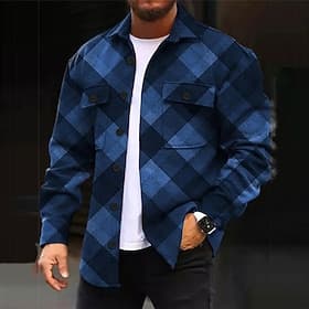 Homens Losango Camisa Social Jaqueta Camisa Camisola Manga Longa Casual Ao ar livre Rua Casual / Diário Outono inverno Aberto para a Lateral Botões Bolsos Imp