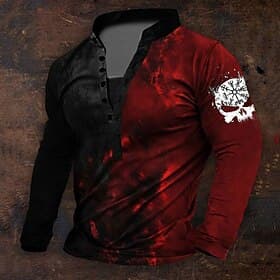 Hombre Graphic Vikingo Henley Shirt Manga Larga Impresión 3d Diario Retro Antiguo Casual Festivos Noche Festival Primavera Otoño Azul Piscina Rojo Morado Verd