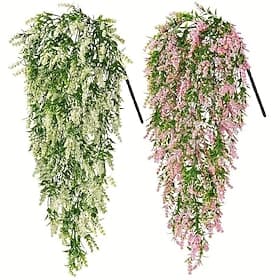 2/4 Bündel künstlicher Lavendel-Hängeblumenstrauß, künstliche Efeu-Hängepflanzen, für Terrasse, Zuhause, Schlafzimmer, Hochzeit, drinnen und draußen, Wanddekor