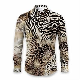 Men's Leopard Animal Fur Pattern Shirt Button Up Shirt Long Sleeve Abstract Daily Wear Going out Fall Winter Turndown Print Button-Down Yellow Pink Red Blue P