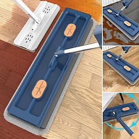 Large Flat Mop, 360° Rotatable Large Surface Microfiber Flat Squeeze Mop, with Dewatering Scraper Tool, Stainless Steel Long Handle Mop for Floor, Window