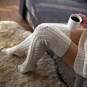 Women's Cable Knit Knee-High Winter Extra Long Winter Stockings Thicker Over Knee Socks No Show Leg Warmers