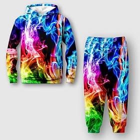 Boys 3D Gradient Ramp Hoodie Sweatpants Set HoodieSet Clothing Set Long Sleeve Spring Fall Sports Fashion Cool Kids 3-12 Years Outdoor Vacation Street Regula