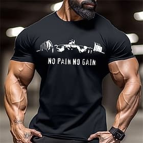 Men's Fitness Gym Workout T-Shirt - 'NO PAIN NO GAIN' Graphic Short Sleeve Tee