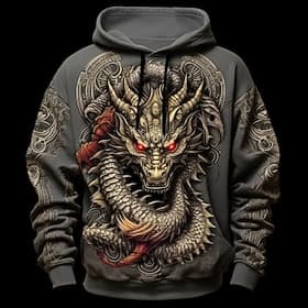 Voor heren Grafisch dier Draak Trui met capuchon Hoodies Sweatshirt Dagelijks Basic Casual Vintage Retro Lange mouw Capuchon Vakantie Buitensporten Feestdagen
