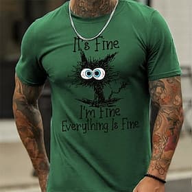 Men's Funny Stressed Cat Graphic T-Shirt - 'It's Fine I'm Fine Everything Is Fine' Sarcastic Lifestyle Humor Tee