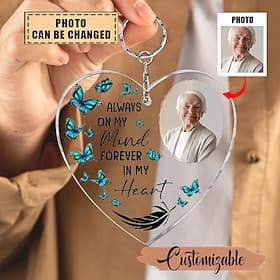 Personalized Acrylic Memorial Photo Keychain, Custom Keychain Sympathy Keepsake for Loss of Loved One,Heart Shaped Memorial Gifts Remembrance Decoration - Bere