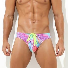 Men's Swim Briefs Daily Beach Breathable Quick Dry Drawstring Elastic Waist Geometic Short Sport Casual Activewear Yellow Blue Micro-elastic