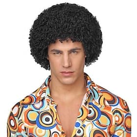 Perruque synthétique bouclée avec frange perruque faite à la machine courte noire naturelle #1B cheveux synthétiques pour hommes cosplay douce fête perruques d