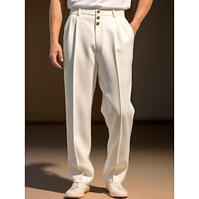 Herren Hose Anzughose Stoffhosen Faltenhose Reißverschluss Tasche Knöpfe Einfach Komfort Weich Hochzeit Outdoor Täglich Mode Lässig Schwarz Weiß