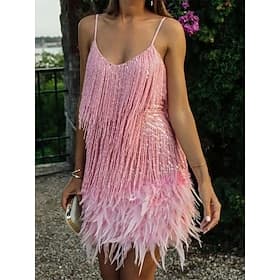 Femmes Mini Robe Robes à paillettes Robe à franges Robe de Soirée Robe de plumes Fête Vacances robe demoiselle d honneur Cadeau Coupe régulière Uni Sans manche