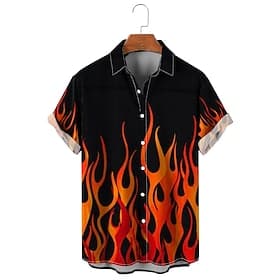 Men's Color Block Abstract Flame Shirt Button Up Shirt Short Sleeve Hawaiian Casual Vacation Daily Wear Weekend Spring Summer Turndown Print Button-Down Blue