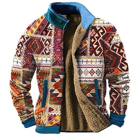 Men's Graphic Tribal Sweatshirts Zip Sweatshirt Fleece Jacket Outerwear Long Sleeve Sweatshirt Stand Collar Daily Casual Vintage Retro Vacation Holiday Going o
