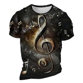 Music Festival Men's Graphic Musical Notes T Shirt Short Sleeve T shirt 3D Print Crew Neck Shirt Daily Designer Retro Vintage Sports Outdoor Holiday Going out