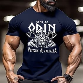 T-shirt graphique pour homme Vikings Fils d'Odin Victoire ou Valhalla Mythologie nordique T-shirt à manches courtes