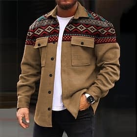 Homme Tribal Géométrie Impression bandana Chemise Veste chemise manche longue Rétro Vintage Décontractées Tribal Extérieur Plein Air Casual Quotidien Automne h
