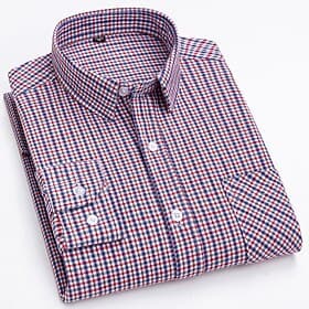 Herren Hemd Oberhemd Plaid Büro Karriere Hochzeitsfeier Dunkelrot Rote Marineblau Blau Langarm Kargen Frühling Herbst Bekleidung Vordertasche