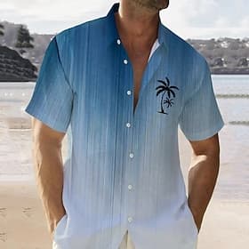 Men's Color Gradient Palm Tree Tropical Plants Summer Hawaiian Shirt Aloha Shirt Short Sleeve Shirt Vacation Hawaiian Outdoor Vacation Hawaiian Red Blue Brown